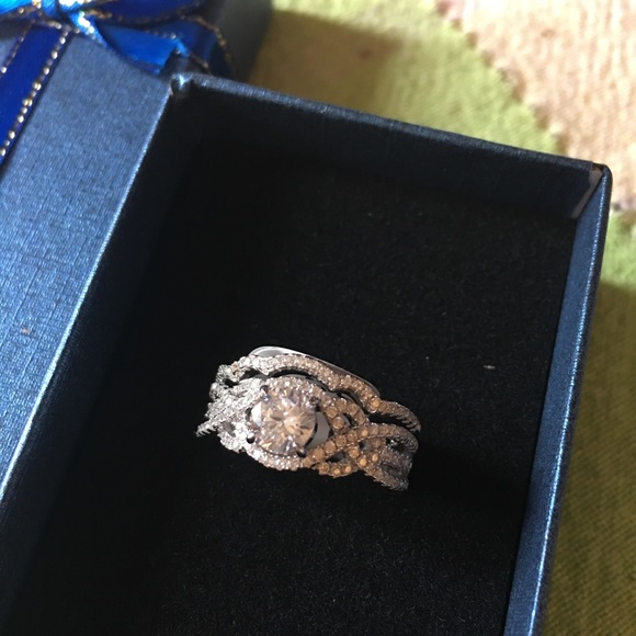 2pcs 925 Silver Engagement Ring Wedding Band Set - Picture 3 of 5